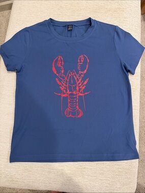 SHEIN Blue Tee with Red Lobster Graphic NWOT